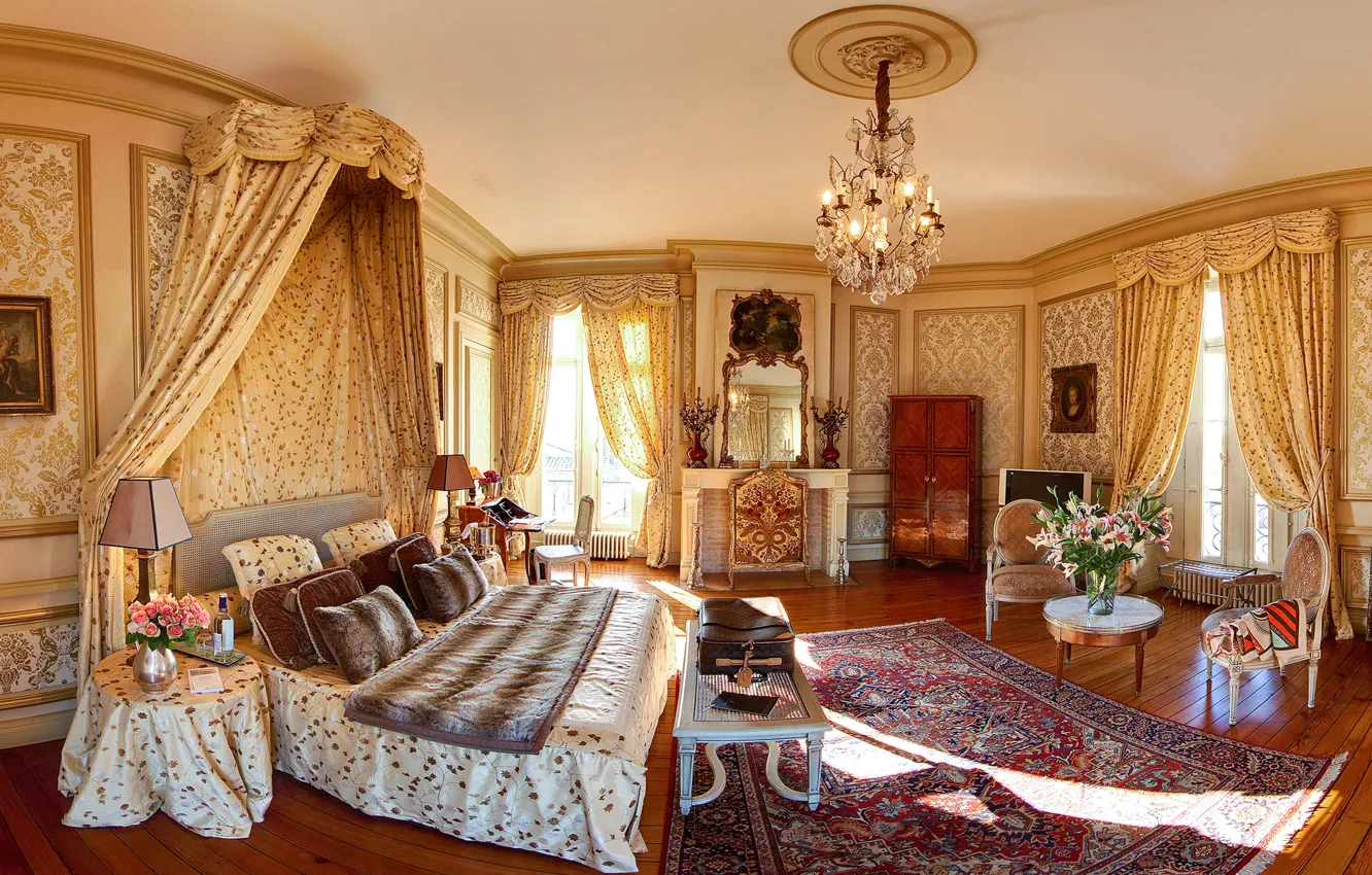 Photo wallpaper castle, France, interior, bedroom, Bordeaux, Chateau Pape Clement