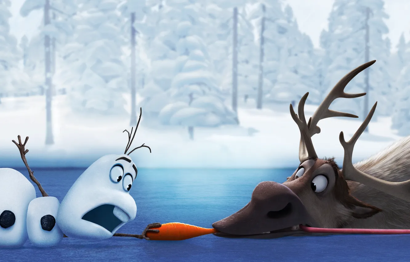 Photo wallpaper Deer, Frozen, Cartoon, Snowman, Cold heart