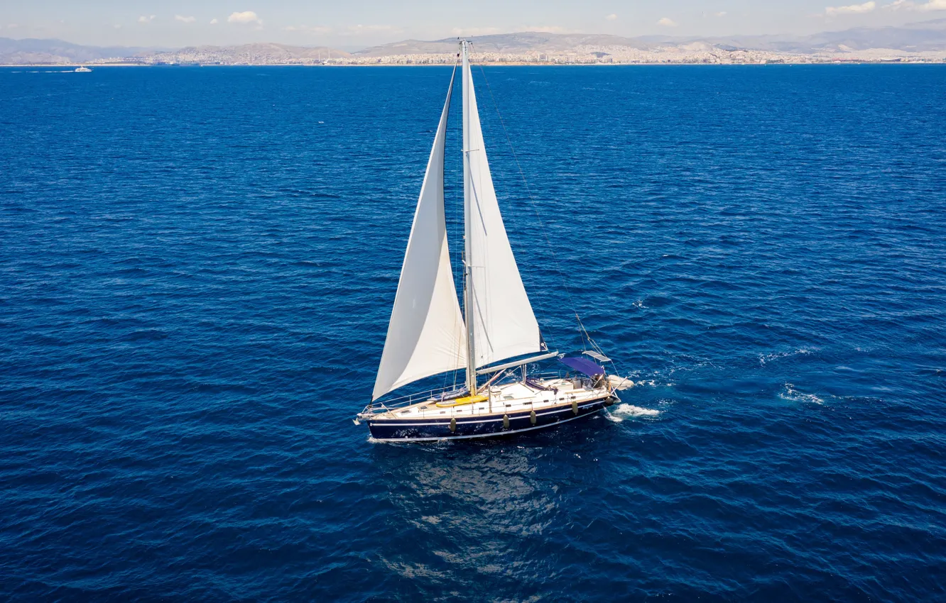Photo wallpaper sail, boat, yacht, swimming, coast, sea, beauty