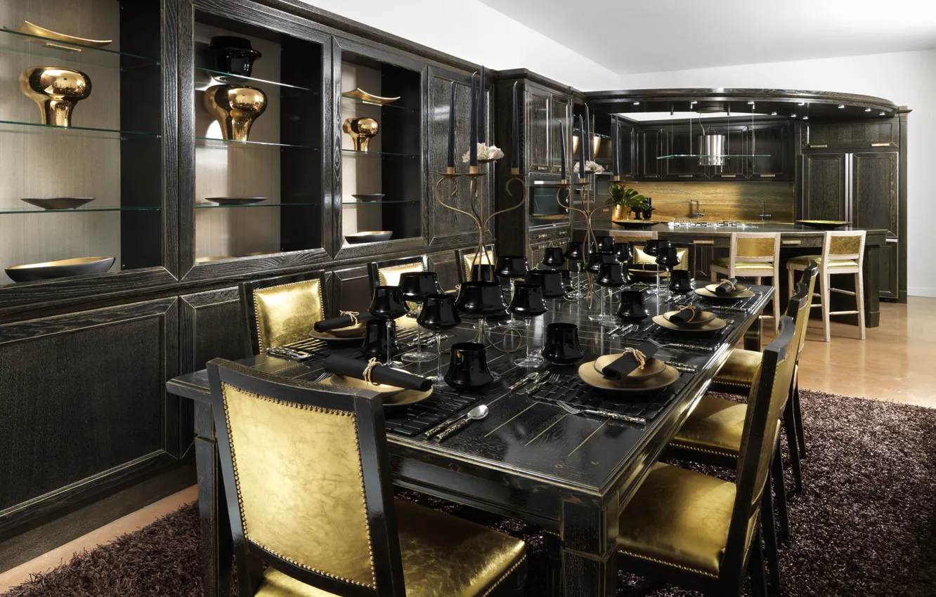 Photo wallpaper table, furniture, interior, kitchen, decor, serving