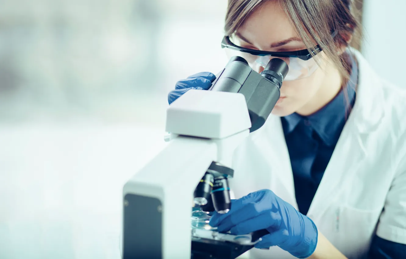 Photo wallpaper woman, laboratory, microscope