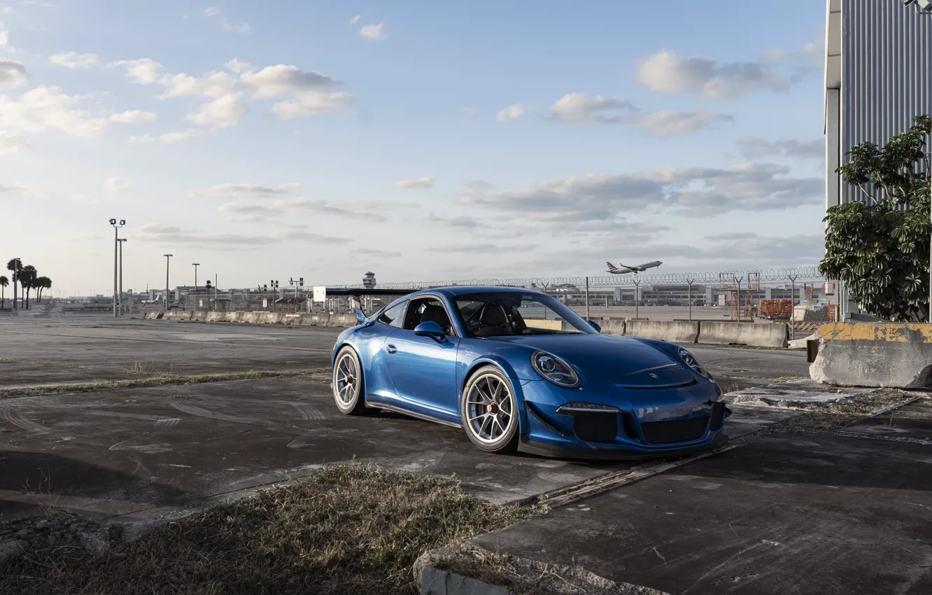 Photo wallpaper Porsche, Blue, Porsche 911, GT3, Airport