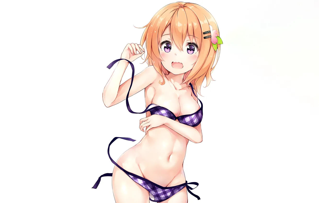 Photo wallpaper girl, sexy, cleavage, boobs, anime, beautiful, short hair, purple eyes