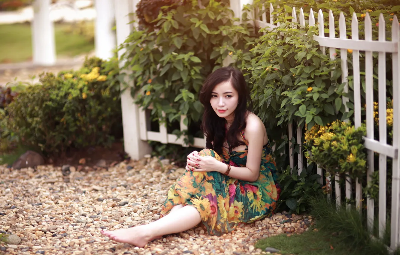 Photo wallpaper girl, the fence, Asian