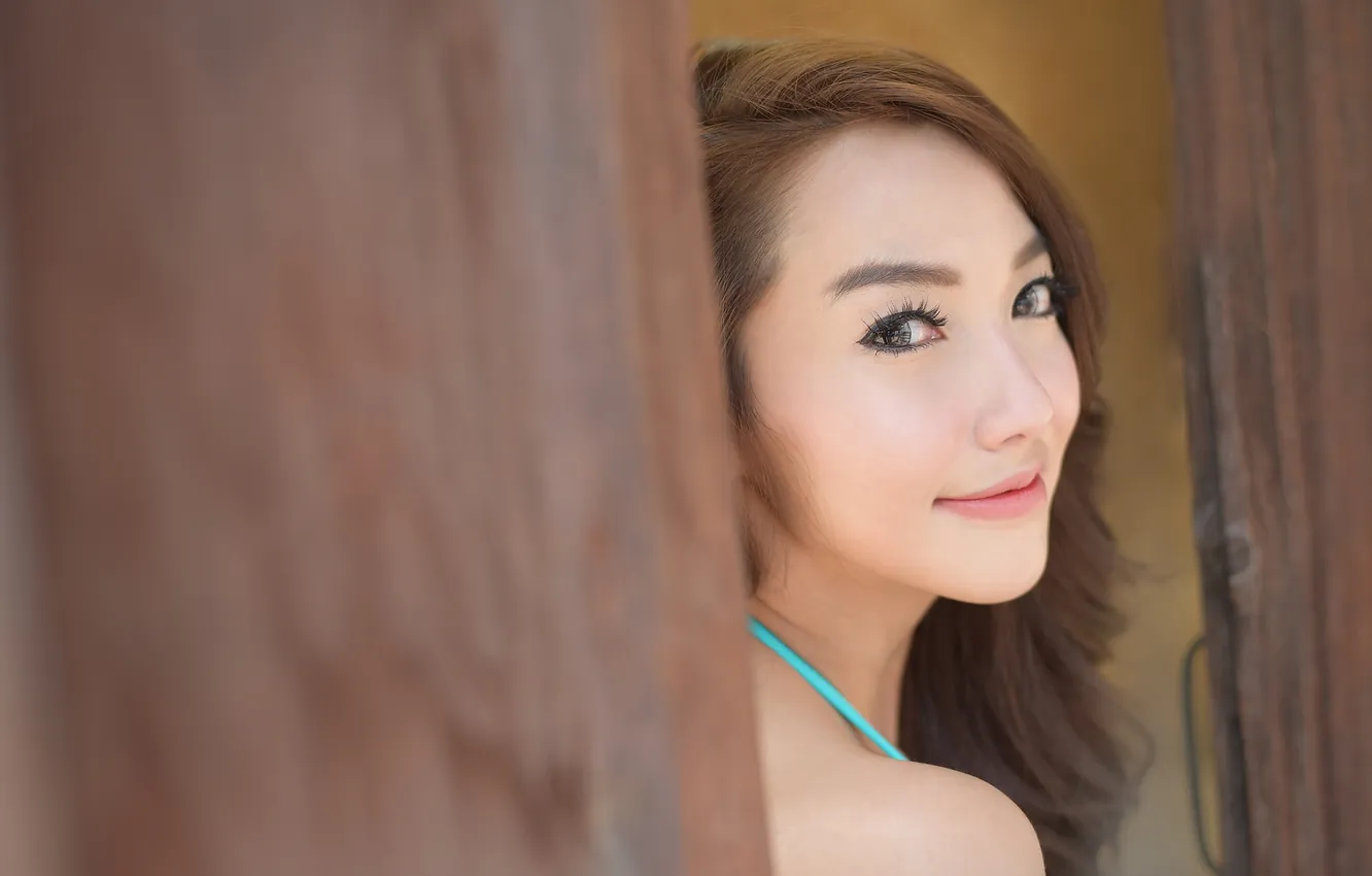 Photo wallpaper girl, face, smile, background