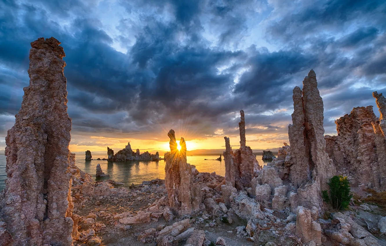 Photo wallpaper landscape, sunset, lake