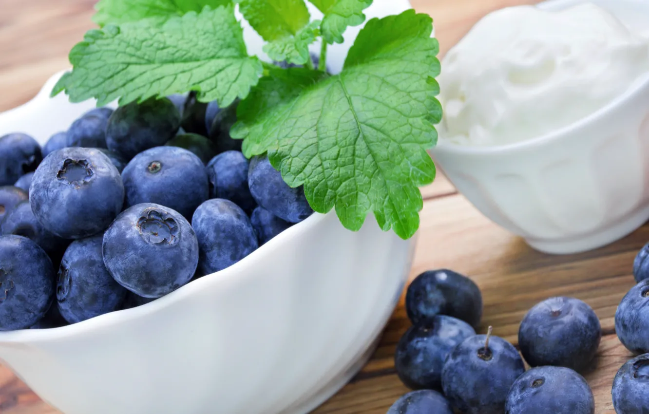 Photo wallpaper berries, blueberries, cream, fresh, blueberry, cream, berries