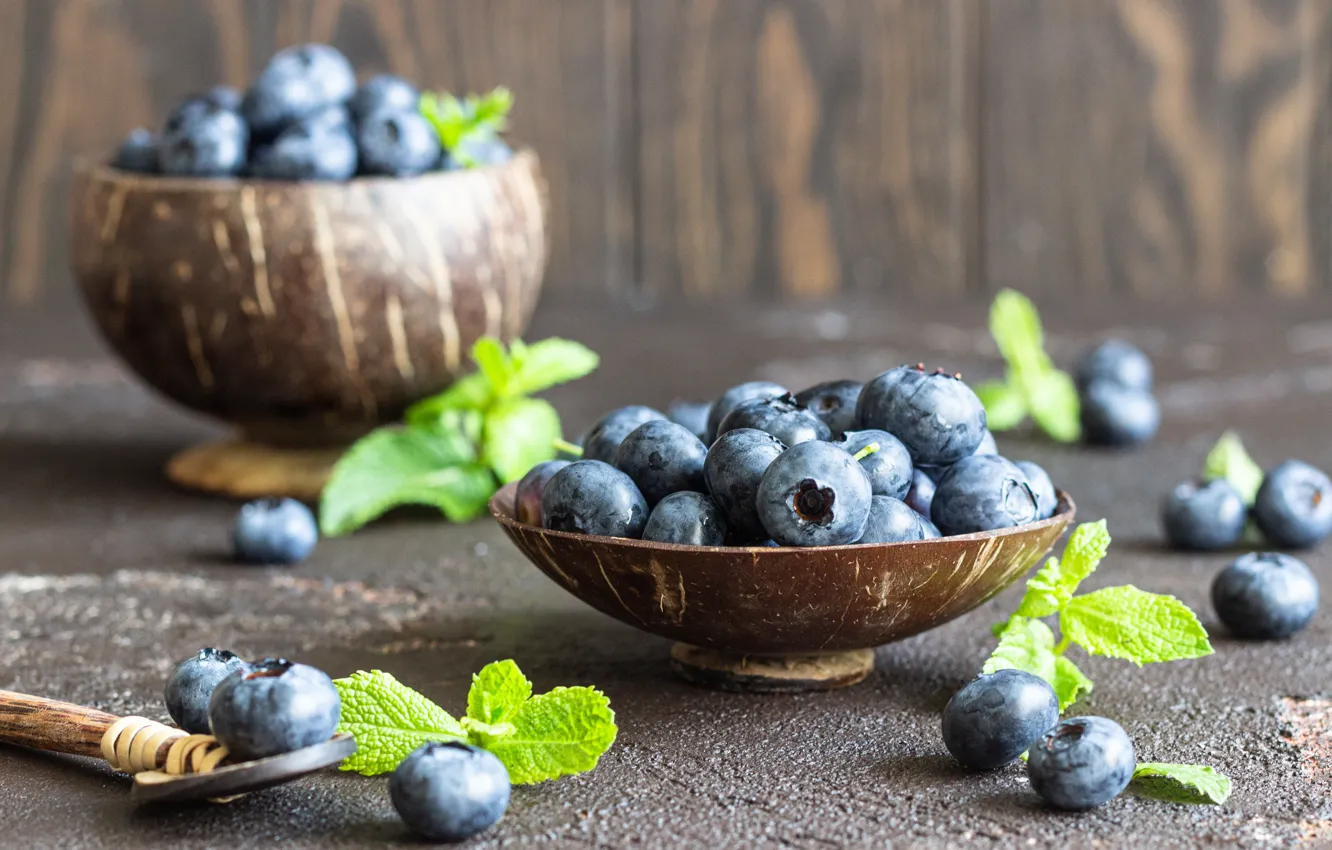 Photo wallpaper berries, table, blueberries, bowl, Valentina Maslova