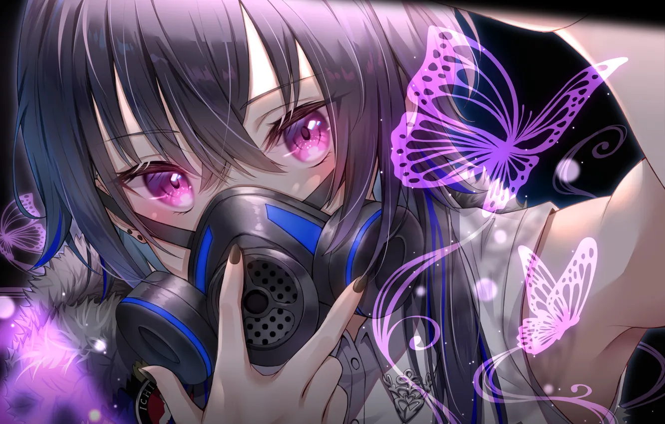 Photo wallpaper girl, butterfly, respirator, Virtual youtuber, Ichinose Uruha, HoloLive