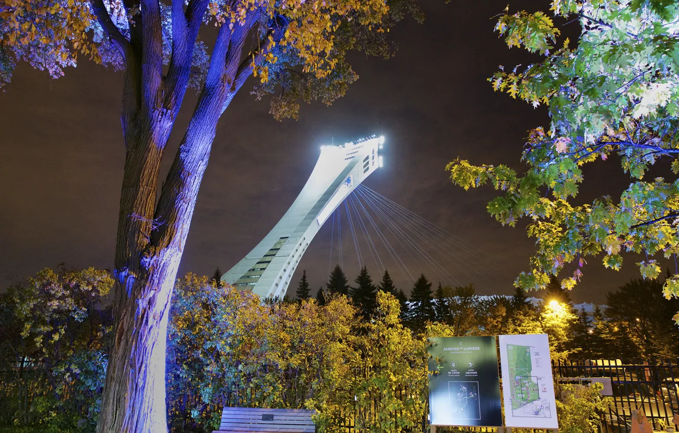 Photo wallpaper night, lights, Canada, Montreal, Olympic stadium