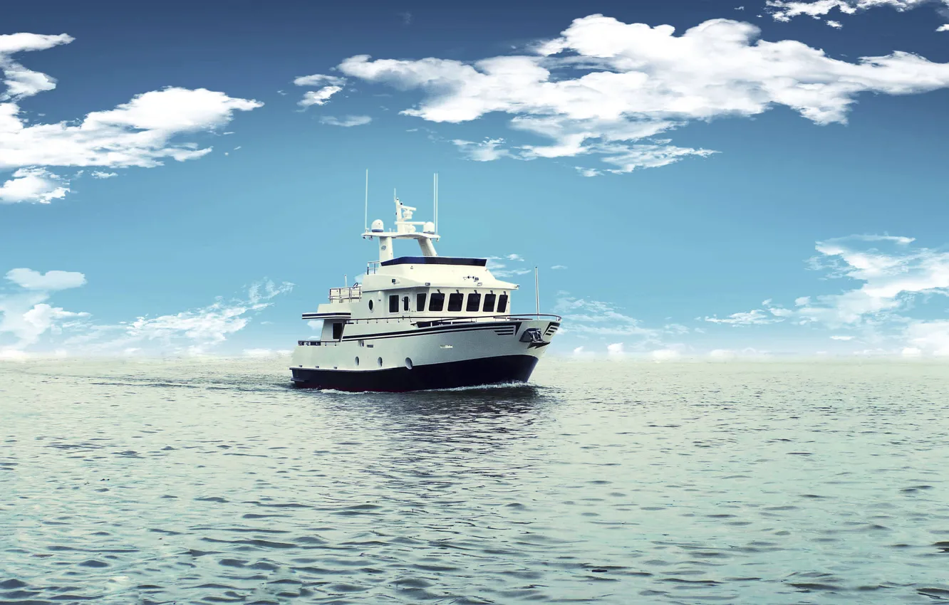 Photo wallpaper sea, the way, ship, Flybridge, motor yacht, trawler