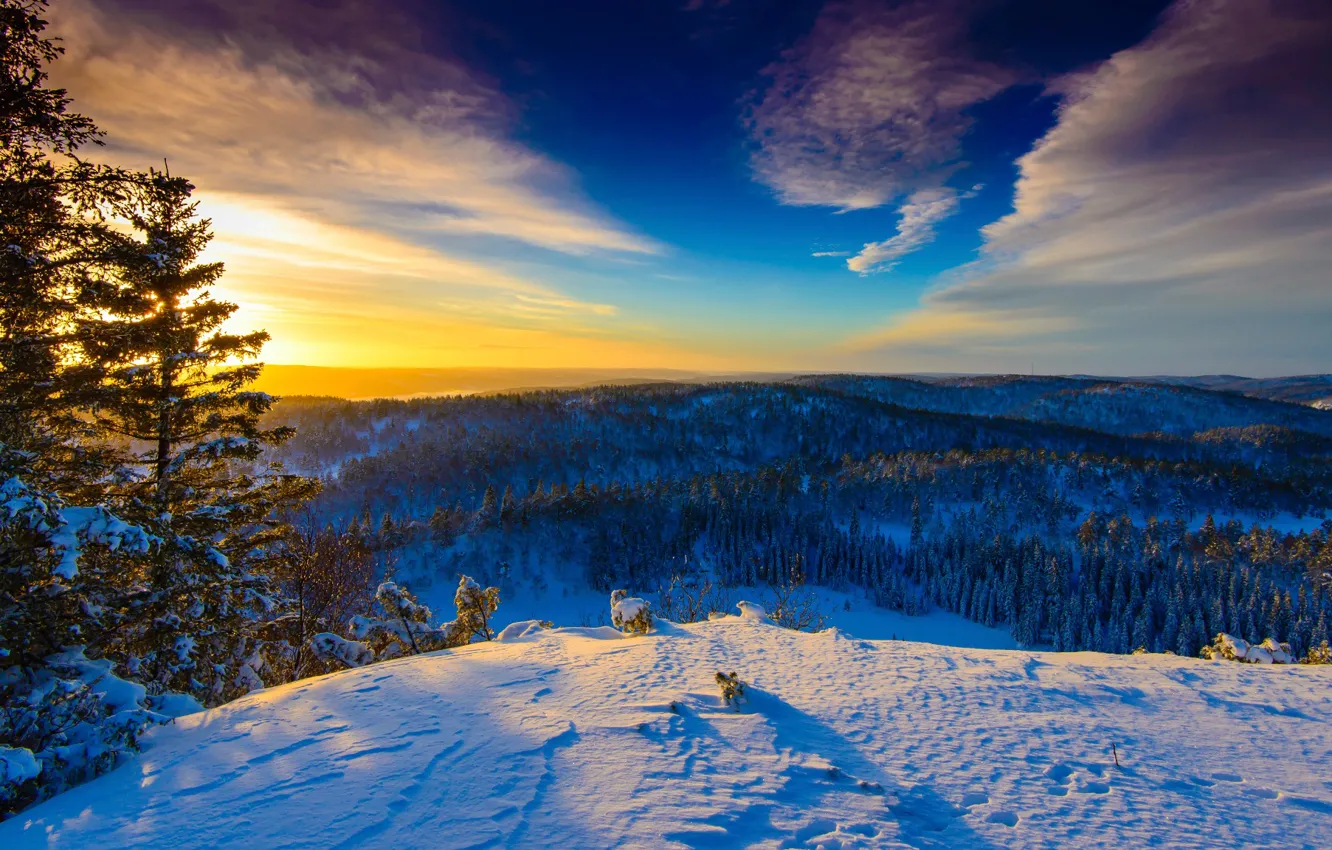 Photo wallpaper winter, Norway, Sunny day