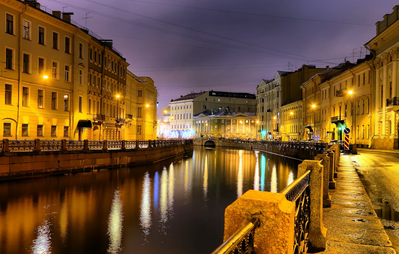Photo wallpaper Saint Petersburg, night city, Moyka river