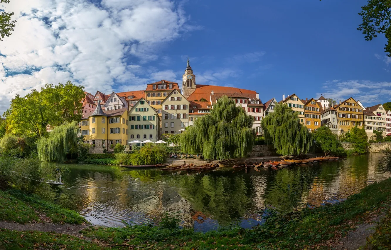 Photo wallpaper river, building, Germany, panorama, promenade, Germany, Baden-Württemberg, Baden-Württemberg