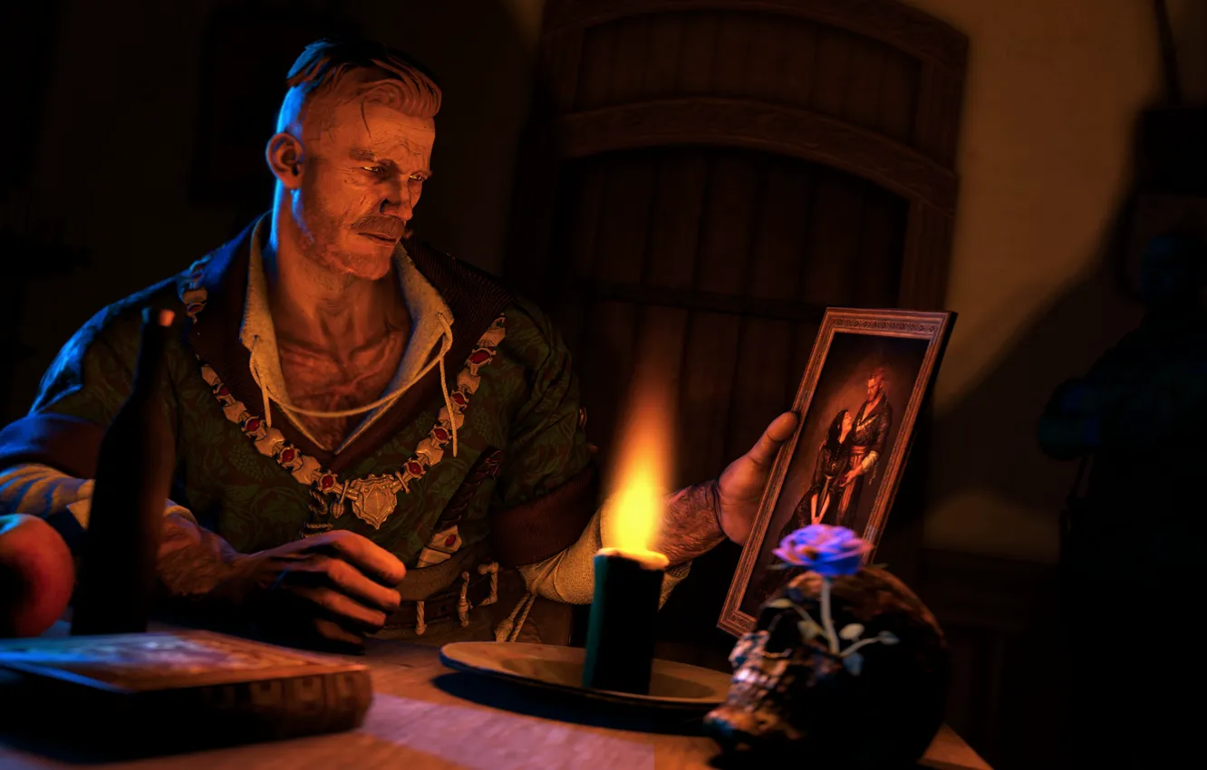 Photo wallpaper flowers, loneliness, flame, apples, skull, bottle, apple, picture