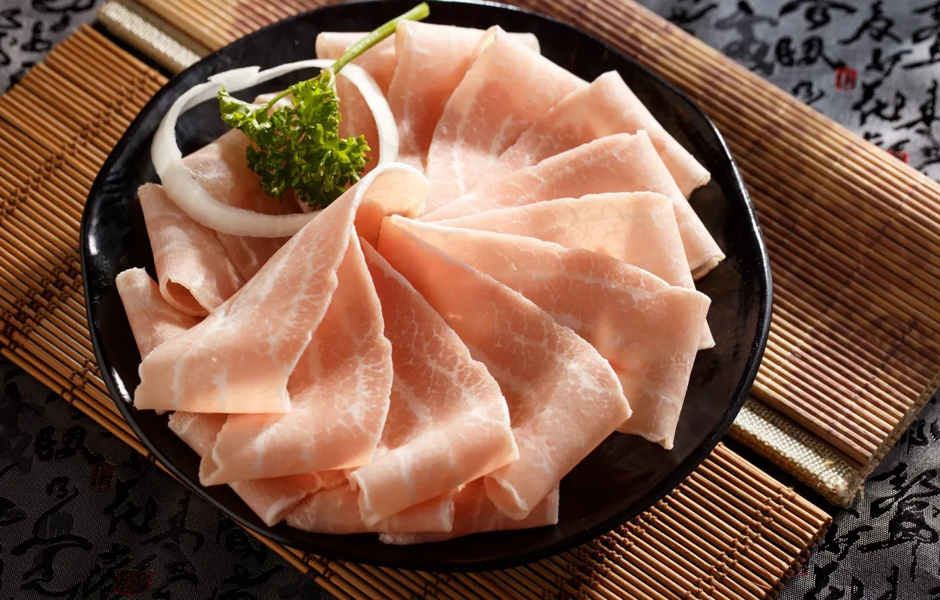 Photo wallpaper greens, meat, cutting