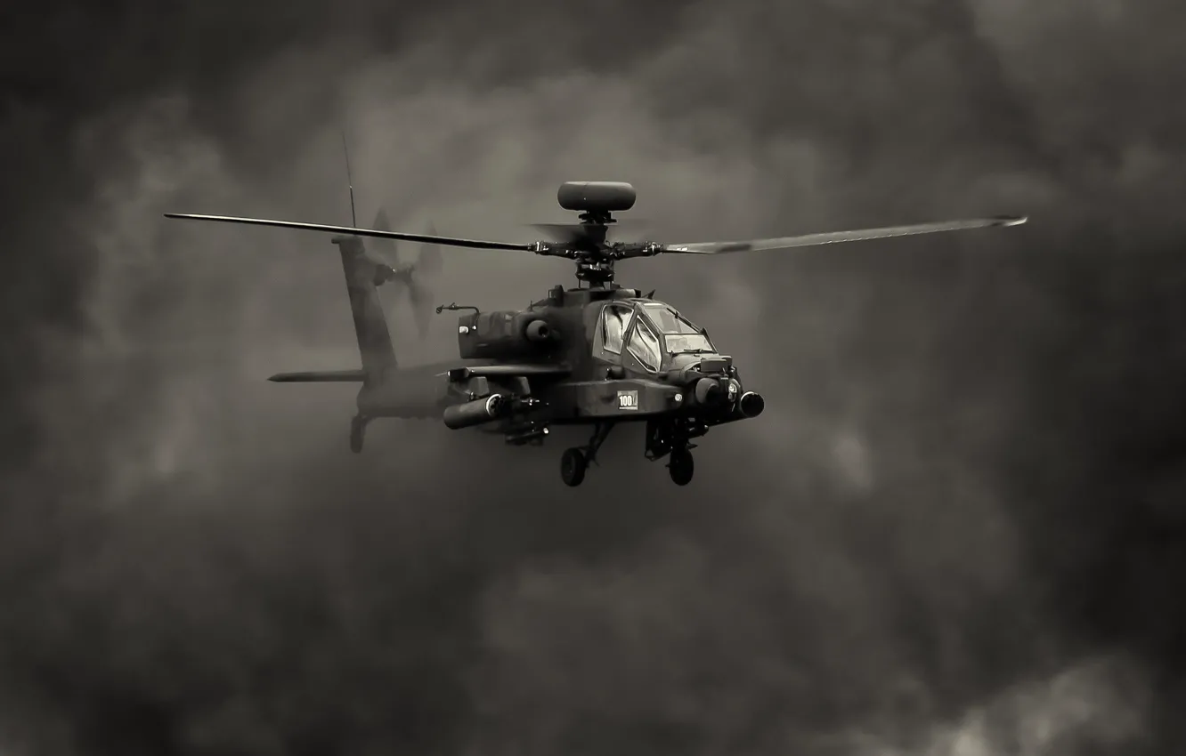 Photo wallpaper flight, smoke, helicopter, Apache, shock, AH-64, main, "Apache"