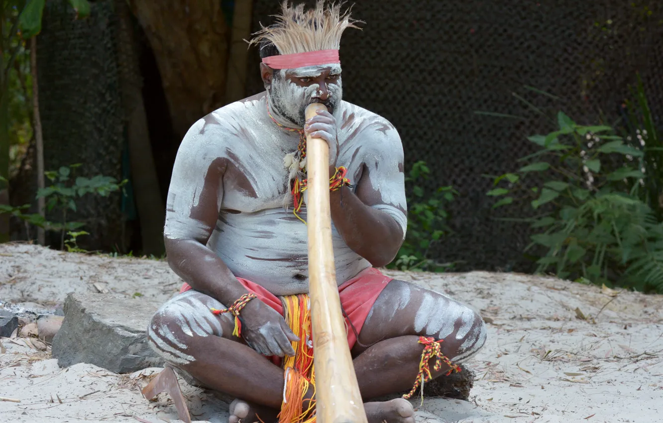 Photo wallpaper body painting, musical instrument, australian aborigine