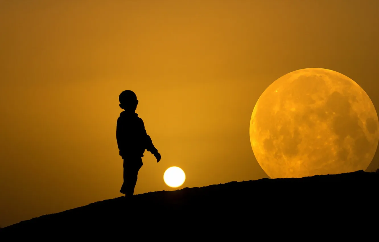 Photo wallpaper the sky, the moon, silhouette