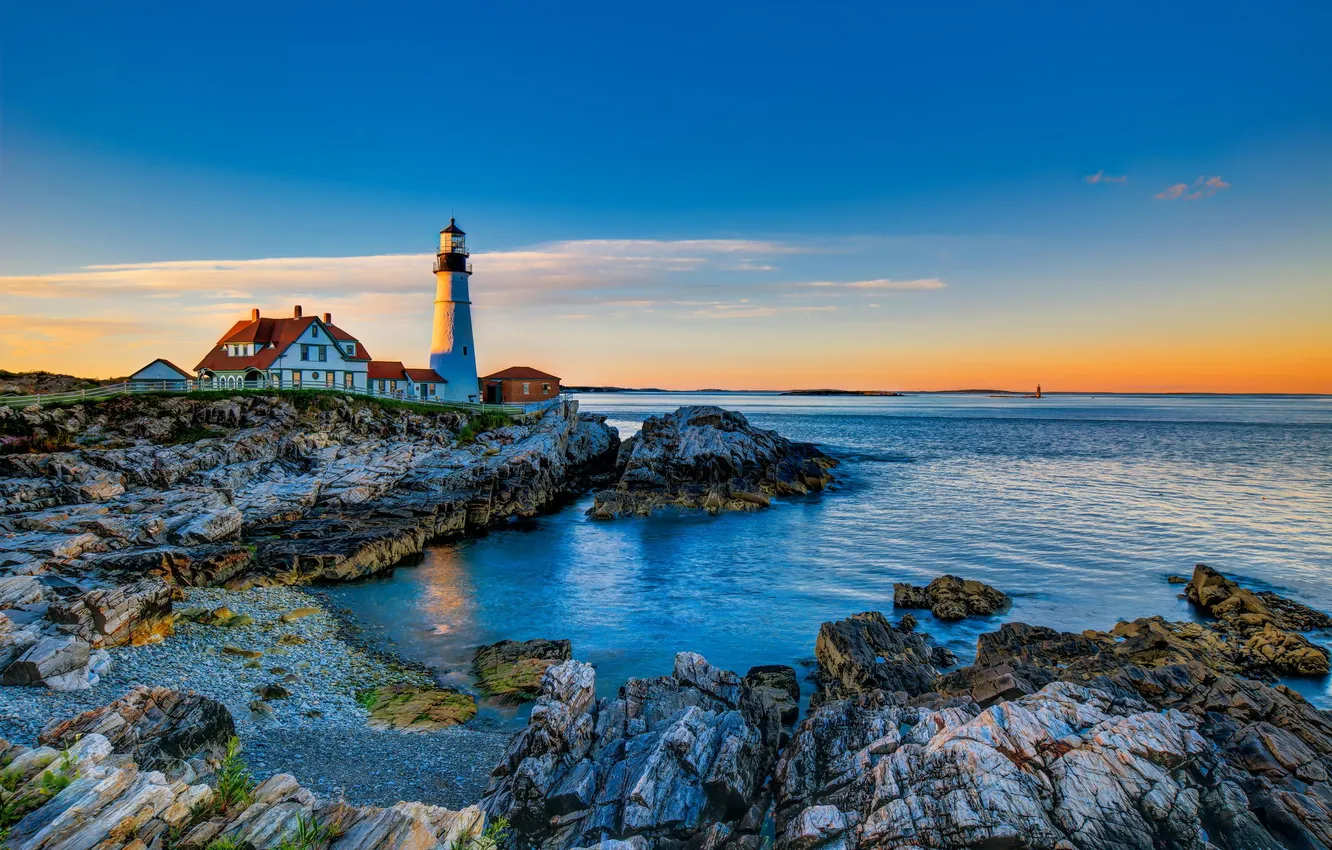 Photo wallpaper sea, rocks, shore, lighthouse, Portland Head Lighthouse