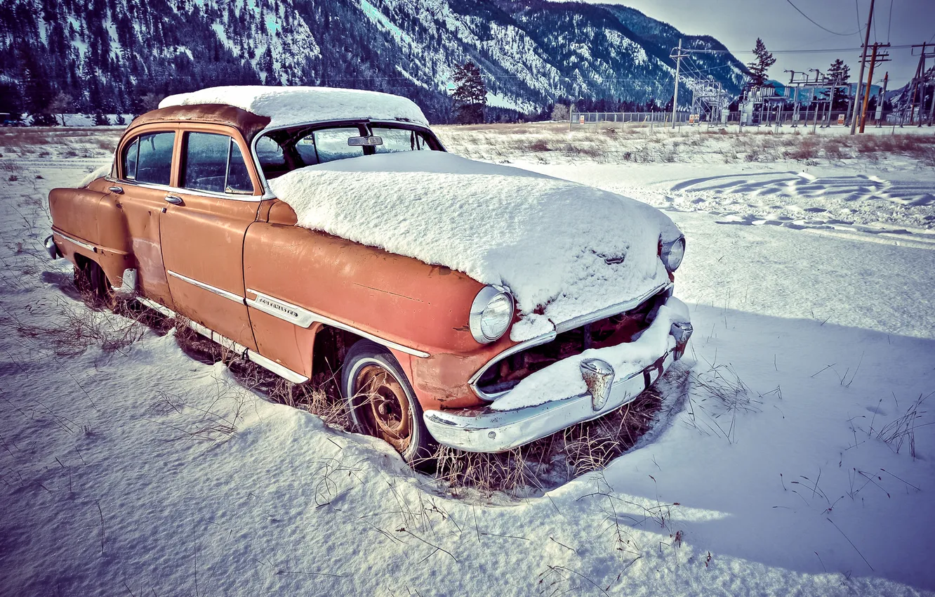 Photo wallpaper car, windows, glass, snow, vehicle, rust, oxide