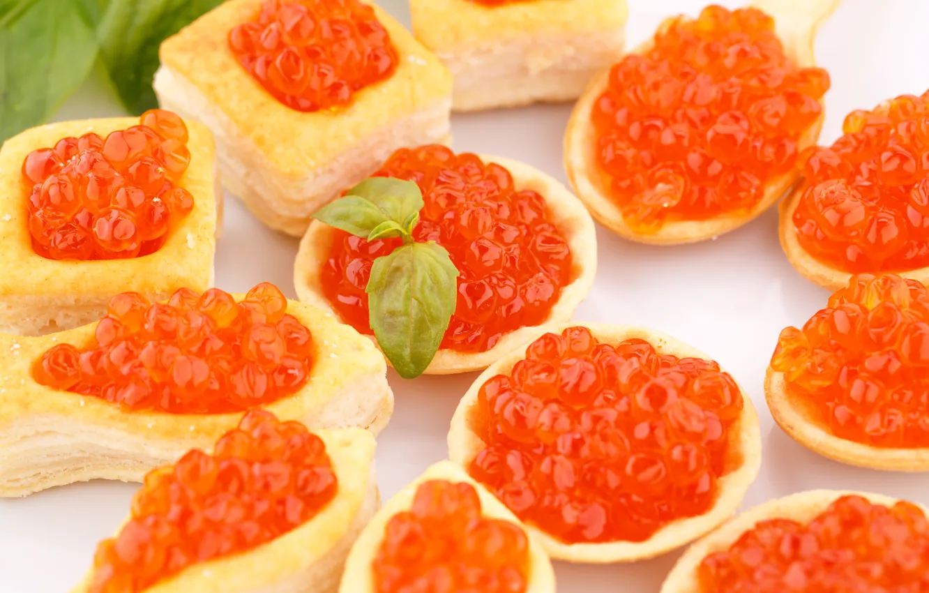 Photo wallpaper red, caviar, tartlets, sandwiches