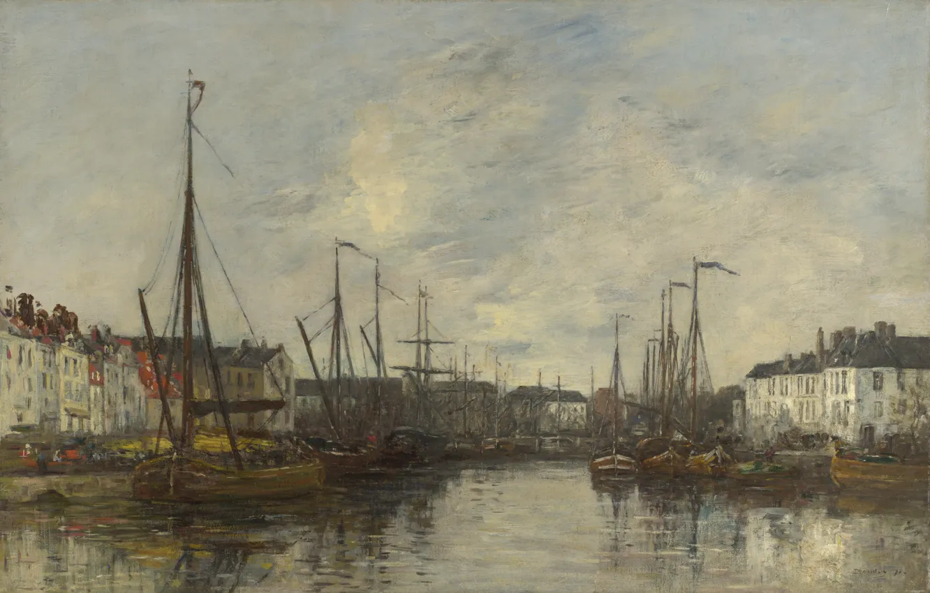 Photo wallpaper ship, home, picture, port, Eugene Boudin, Eugene Boudin, The Brussels harbour
