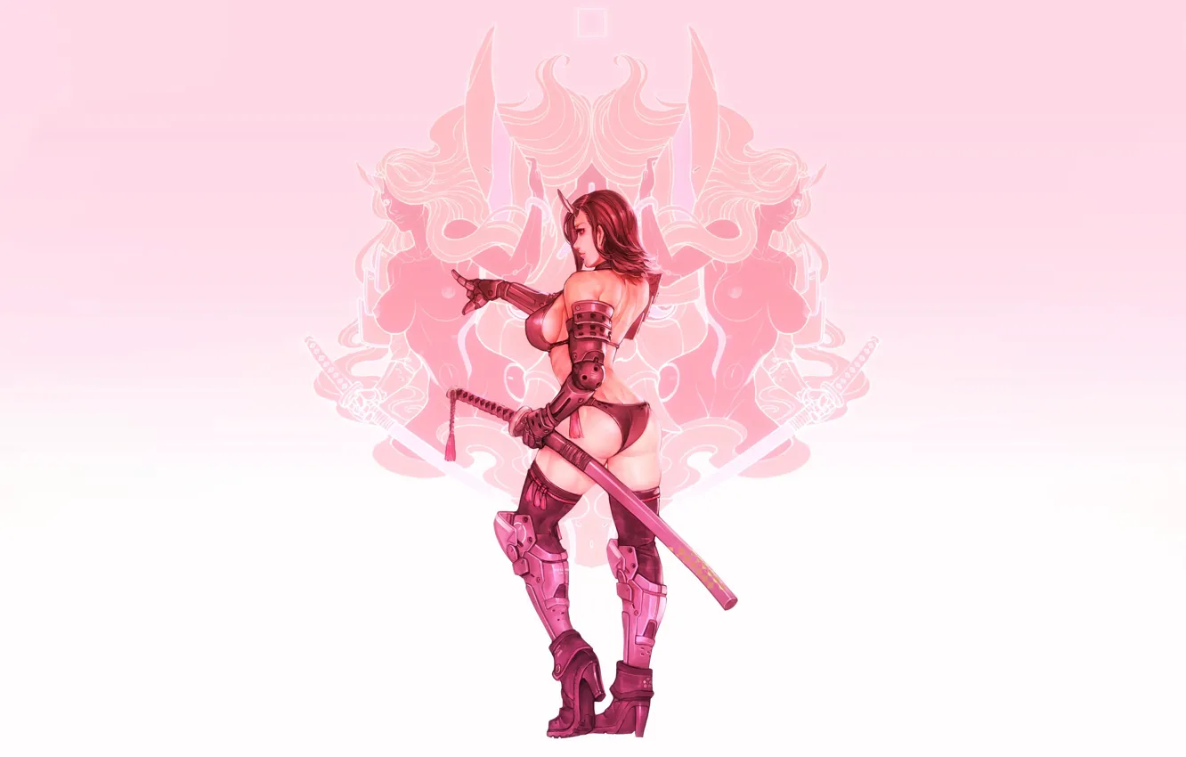 Photo wallpaper Girl, Sexy, Art, Samurai, Minimalism, Katana, Cyborg, Sword