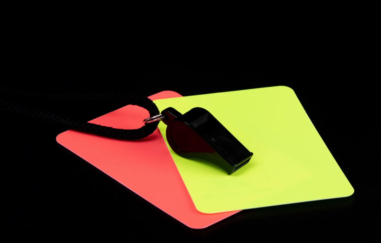 Photo wallpaper football, whistle, black background, laces, card, the judge