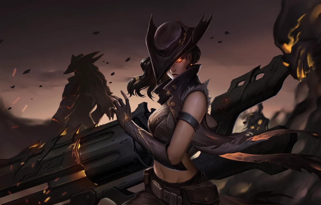 Photo wallpaper look, girl, weapons, hat, League of Legends, Senna