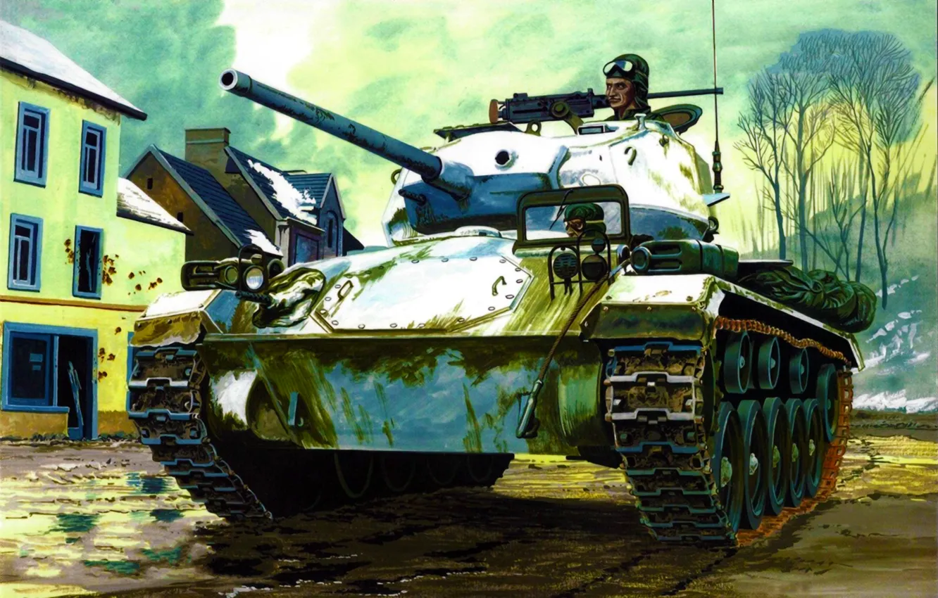 Photo wallpaper war, art, painting, tank, M24 Chaffee