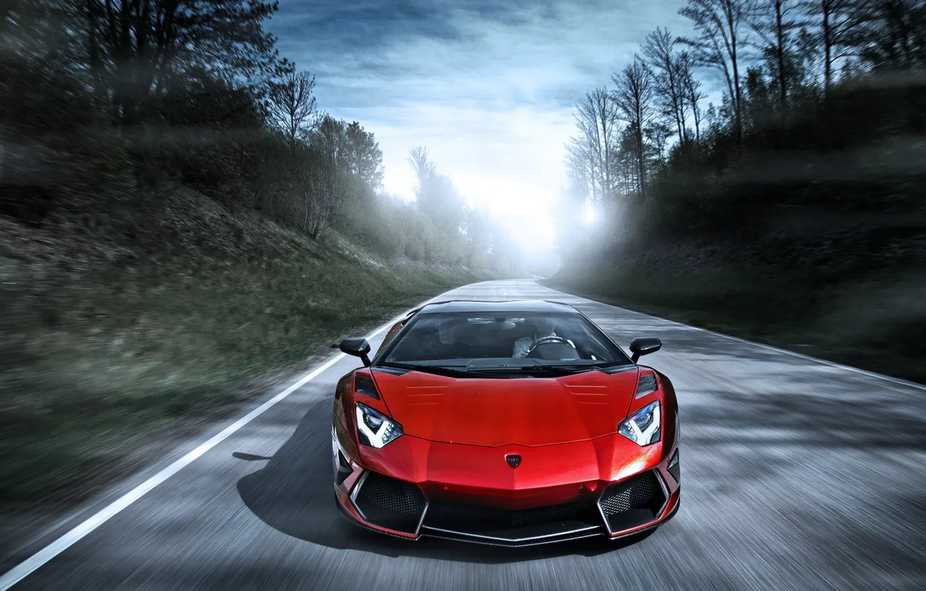 Photo wallpaper road, red, speed, Lamborghini, red, Blik, Lamborghini, LP700-4