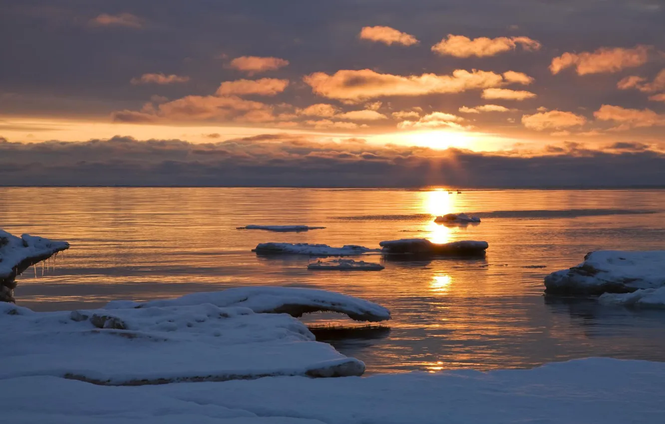 Photo wallpaper sea, horizon, ice, scat
