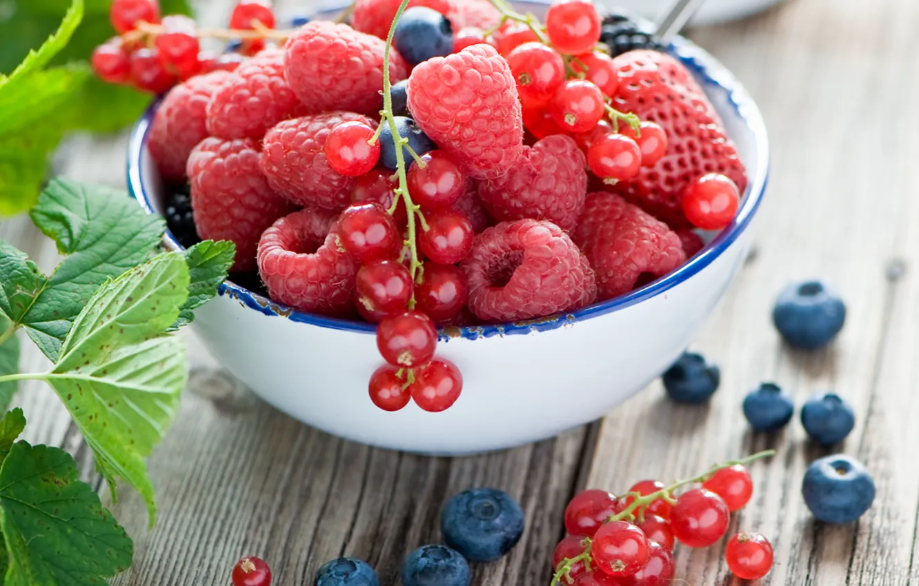 Photo wallpaper raspberry, food, blueberries, strawberry, fruit, blueberries, strawberries, raspberries