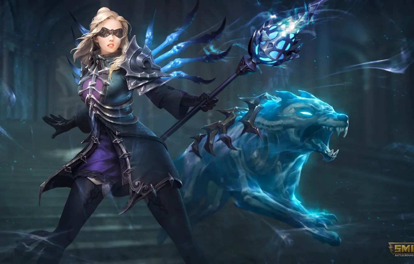Photo wallpaper girl, wolf, Smite, Skadi