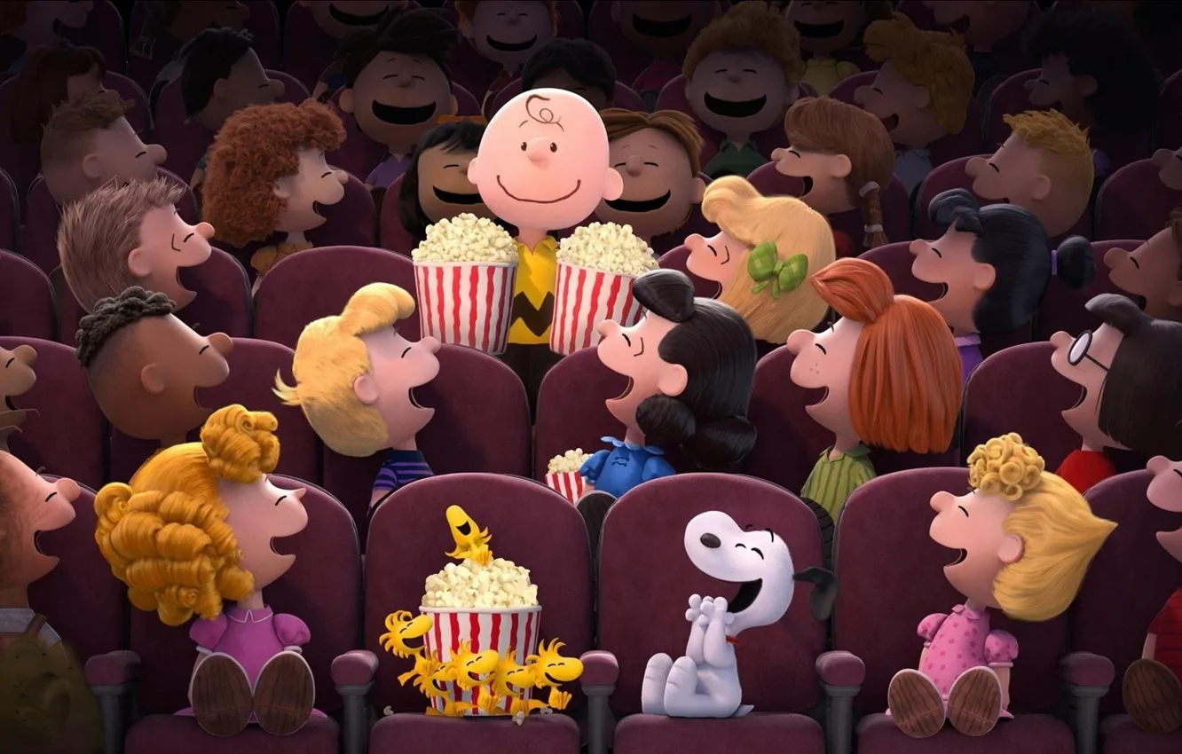 Photo wallpaper cinema, puppy, girls, dog, cartoon, friendship, fun, glasses