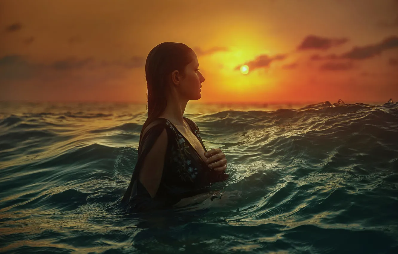 Photo wallpaper wave, girl, in the water, TJ Drysdale, The Approaching Night
