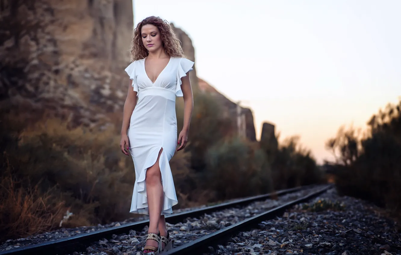 Photo wallpaper railroad, girl, background, Alba
