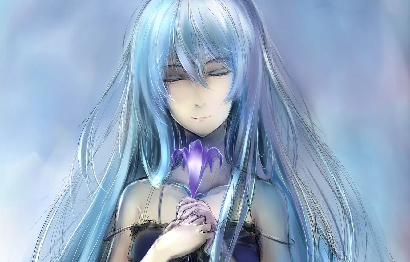 Photo wallpaper girl, flowers, smile, anime, art, early type