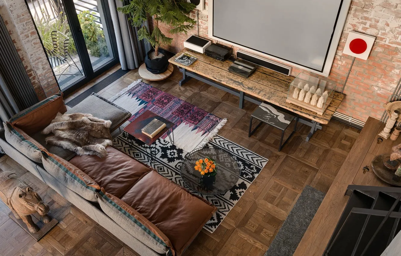 Photo wallpaper style, room, interior, living room, soft loft, modern industrial design, by Craft & Concept, for …