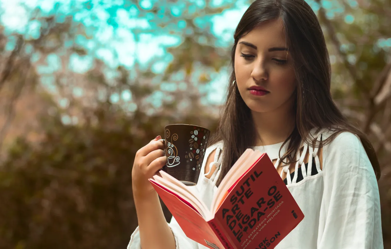 Photo wallpaper calm, beauty, earrings, mug, white dress, long hair, long hair, beauty