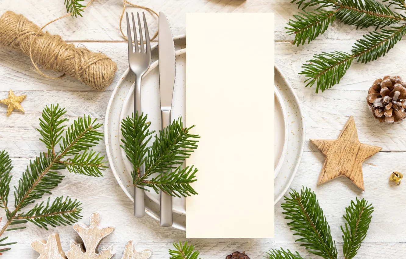 Photo wallpaper decoration, table, holiday, Board, star, rope, Christmas, knife