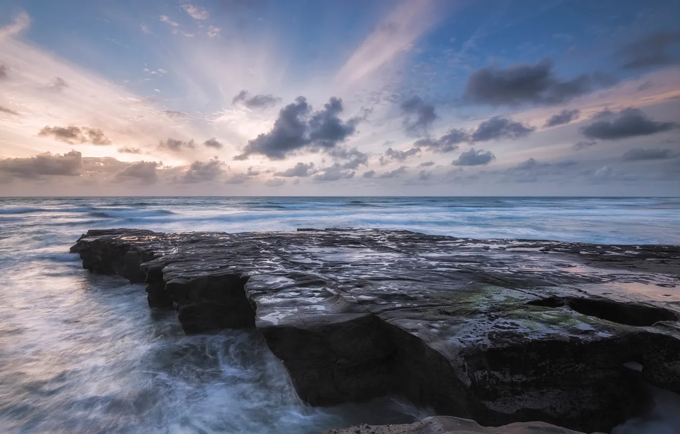 Photo wallpaper the sky, clouds, stones, the ocean, surf