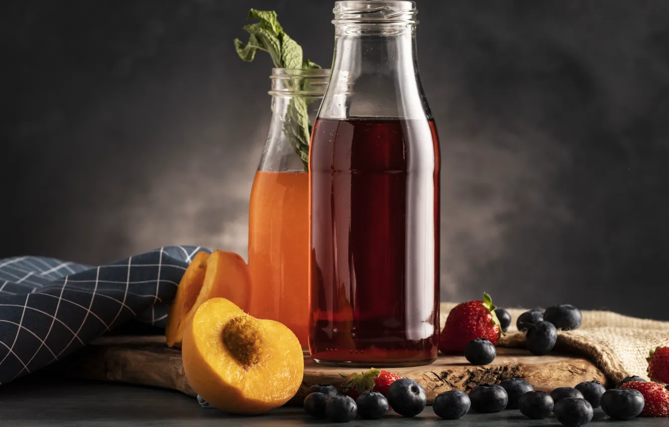 Photo wallpaper bottle, drink, peaches