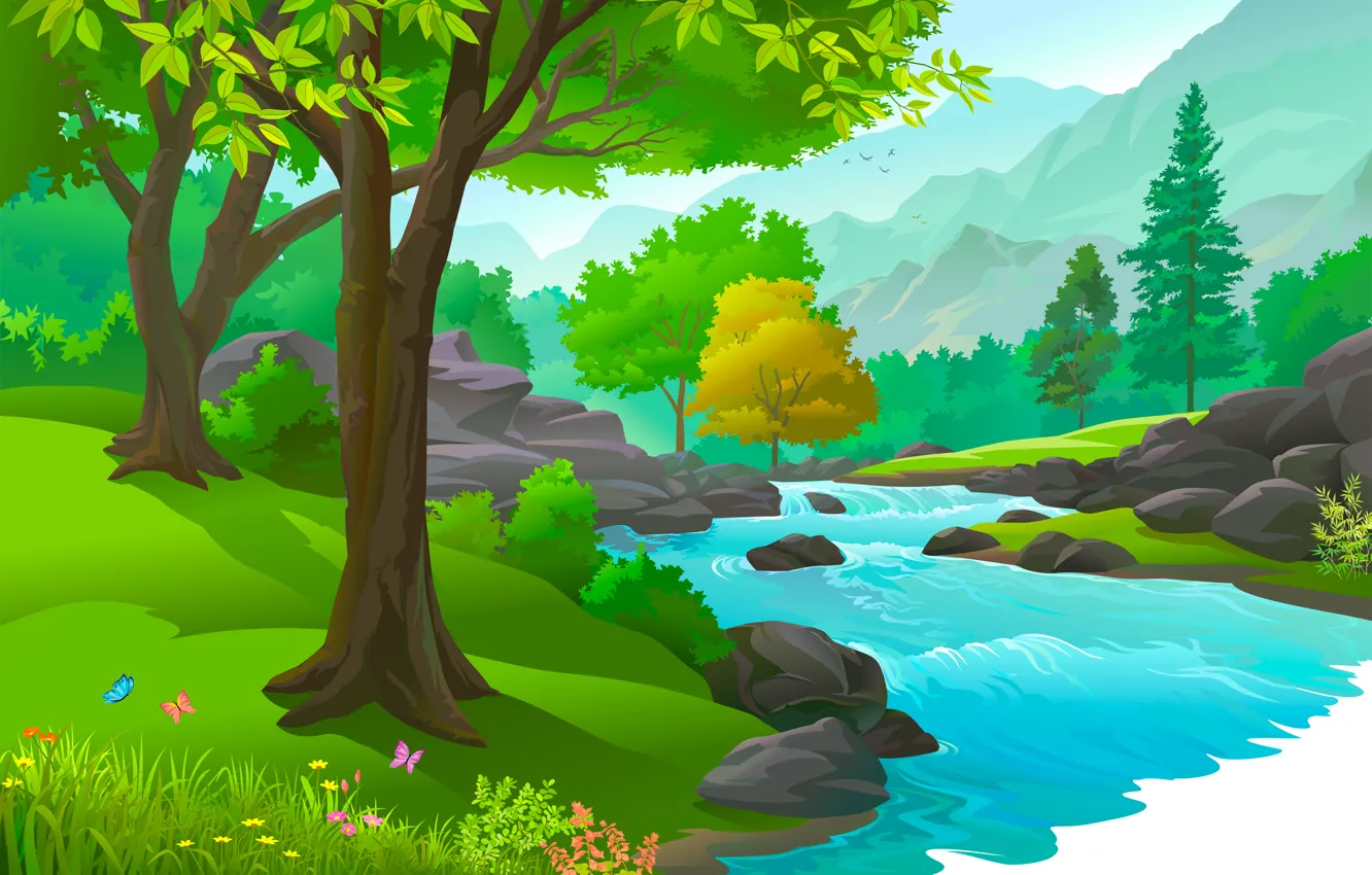 Photo wallpaper water, trees, river