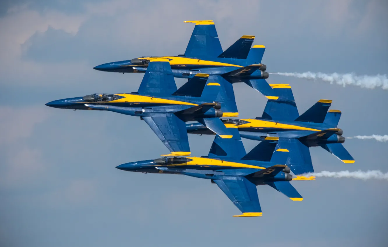 Photo wallpaper flight, the plane, fighter, Quartet, Blue Angels, F/A-18 Hornet