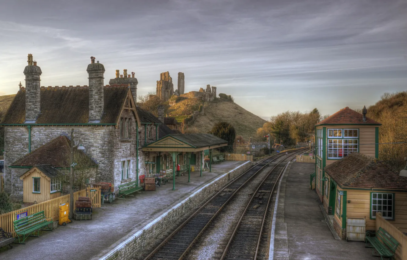 Photo wallpaper England, Home, The city, Corfe Castle Station, Railroad