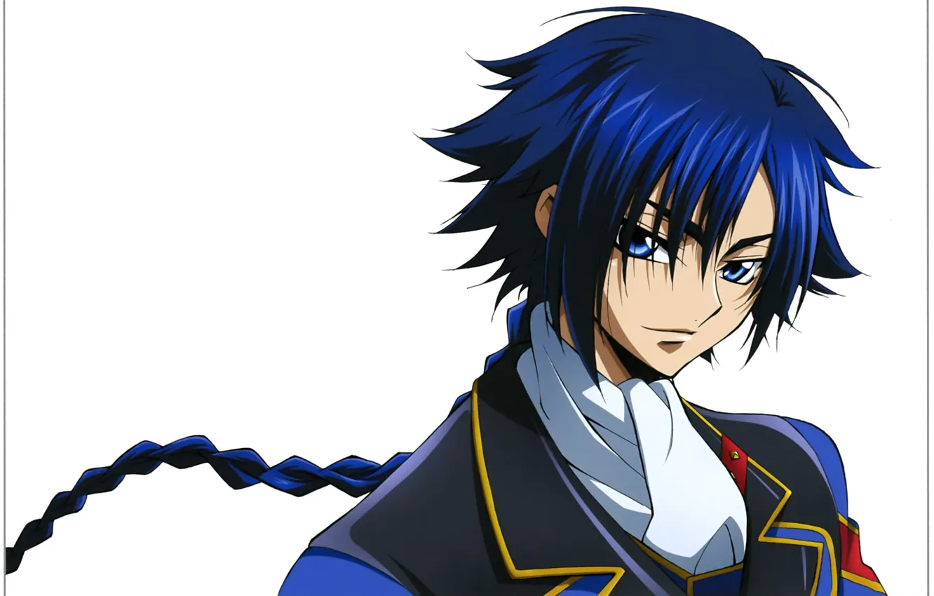 Photo wallpaper face, scarf, white background, braid, guy, blue eyes, military uniform, Renegade Akito