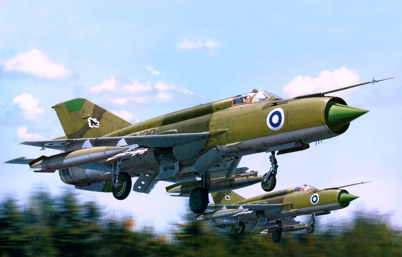 Photo wallpaper art, pair, the rise, fighter-interceptor, frontline, MiG-21bis