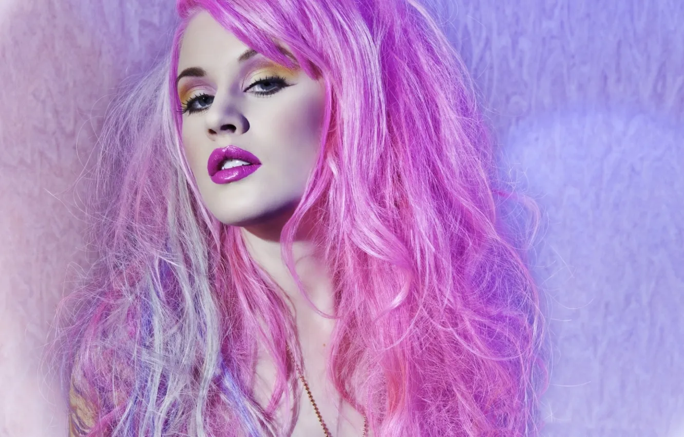 Photo wallpaper girl, blue, eyes, pink, lips, hair